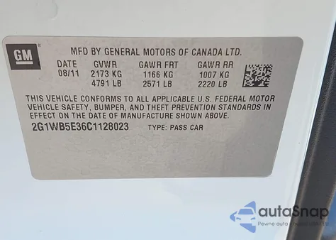 2012 Chevrolet Impala Lt from USA, damaged, VIN 2G1WB5E36C1128023